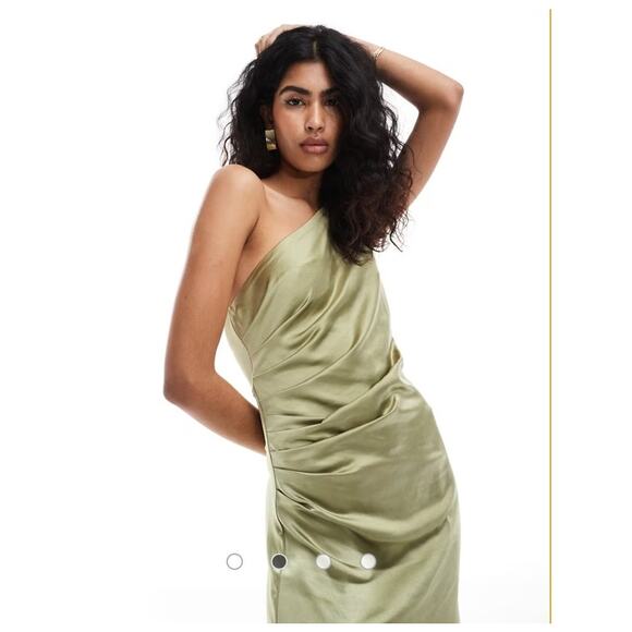 Pretty Lavish Light Green Silky One Shoulder Bridesmaid Dress - Picture 2 of 13